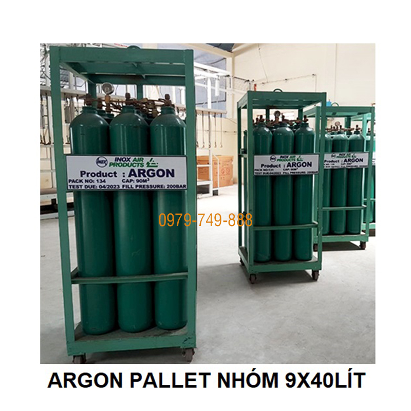 Khí Argon công nghiệp 4.5 (purity ≥99,995%) pallet nhóm 9x40lít 150bar